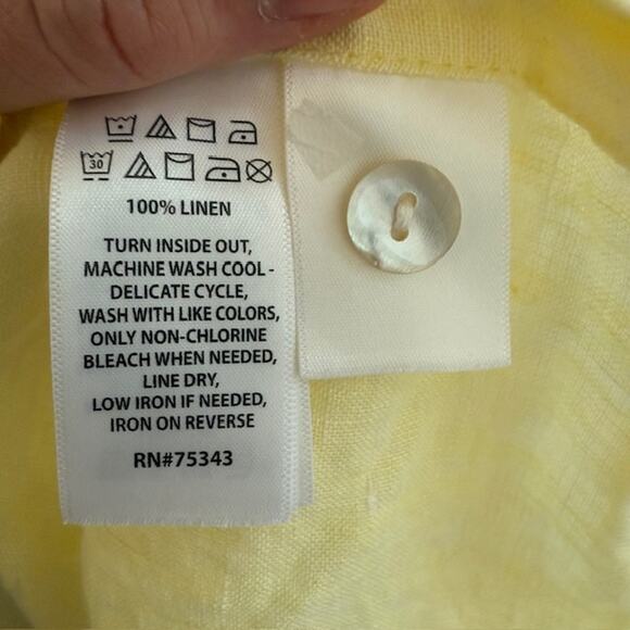 Calypso St. Barth Women's 100% Linen Button Up Top Large Buttery Yellow Pastel - Picture 7 of 9